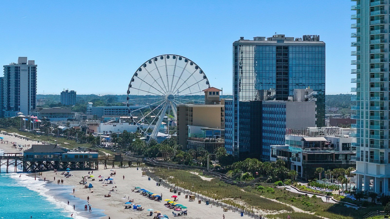 Myrtle Beach oceanfront, Boardwalk and SkyWheel in South Carolina